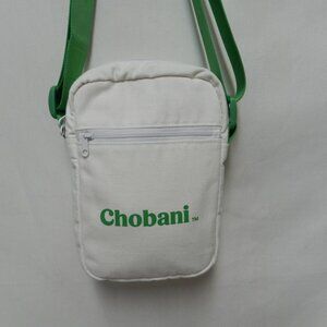Chobani canvas white green adjustable crossbody messenger bag zip Front Pocket
